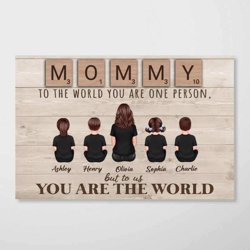 Mom Grandma You Are The World Alphabet Tiles Family Back View Personalized Horizontal Poster
