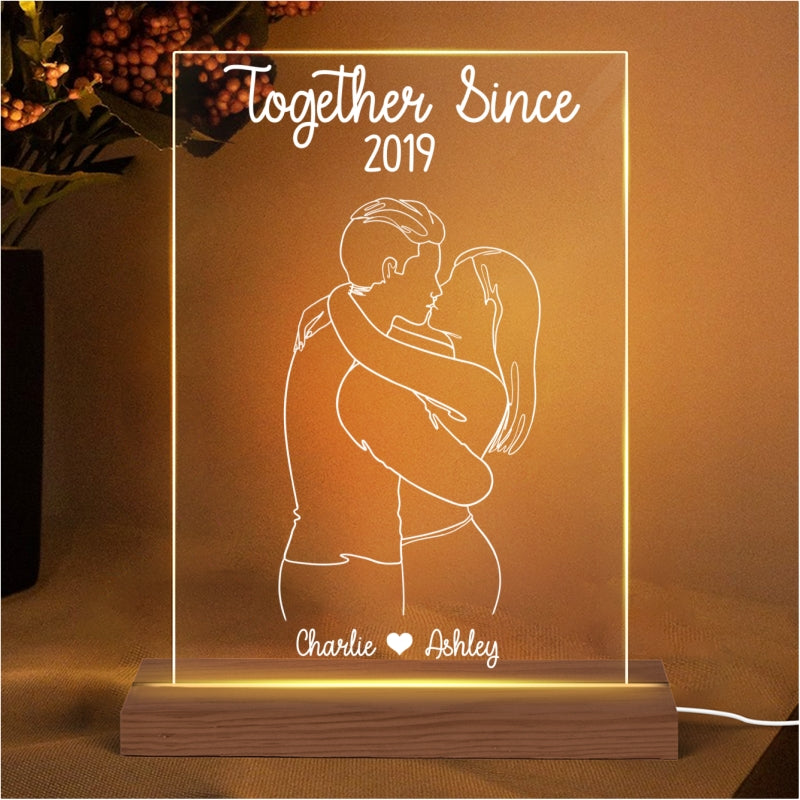 Couple Outline Together Since Personalized Plaque LED Night Light, Acrylic LED Lamp, Valentine‘s Day Gift For Him, For Her