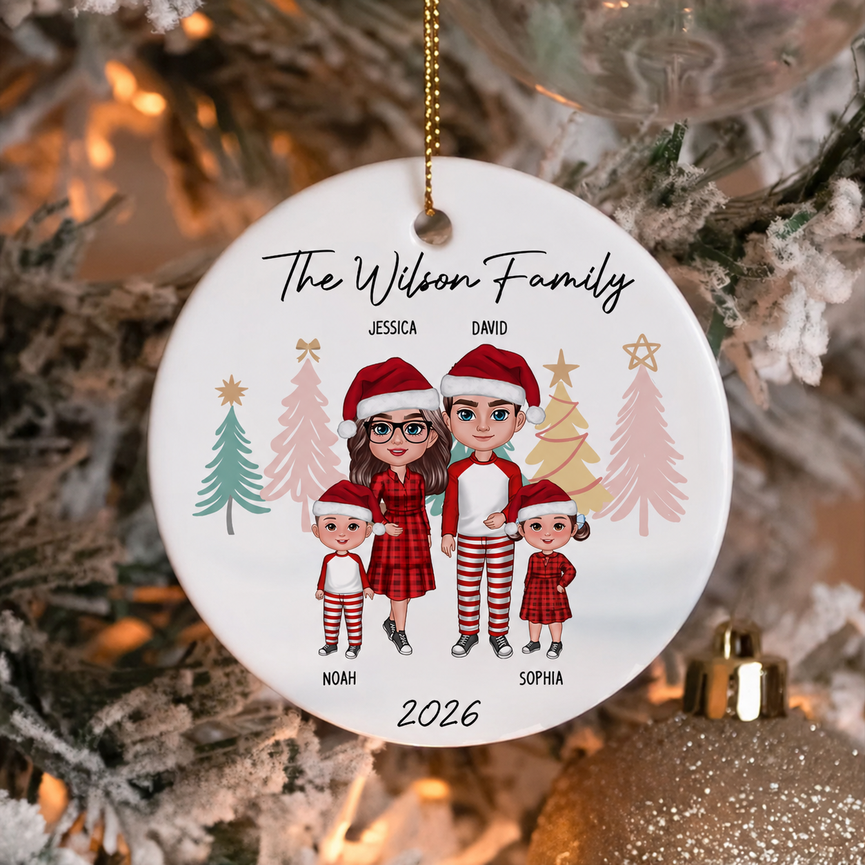 Family Standing Personalized Ceramic Circle Ornament, Christmas Gift for Husband, Daughter, Son