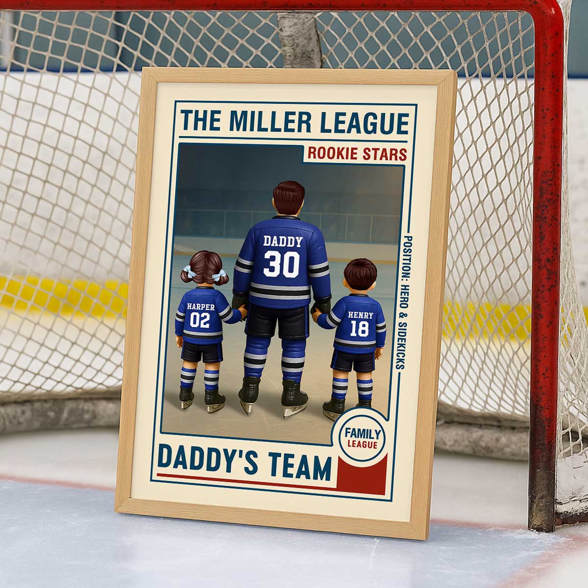 Family League Daddy's Team No. 1 Dad Man & Kids Hockey Retro Personalized Poster