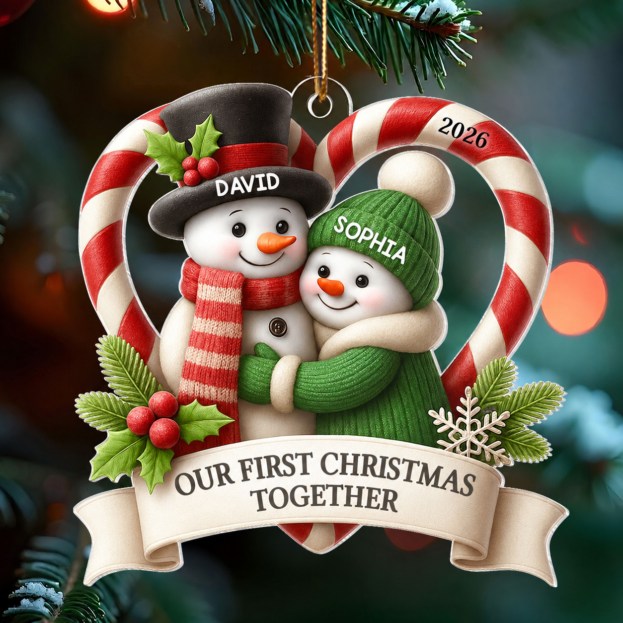 Snowman Couple - Personalized Acrylic Ornament - Christmas Gift for Couple