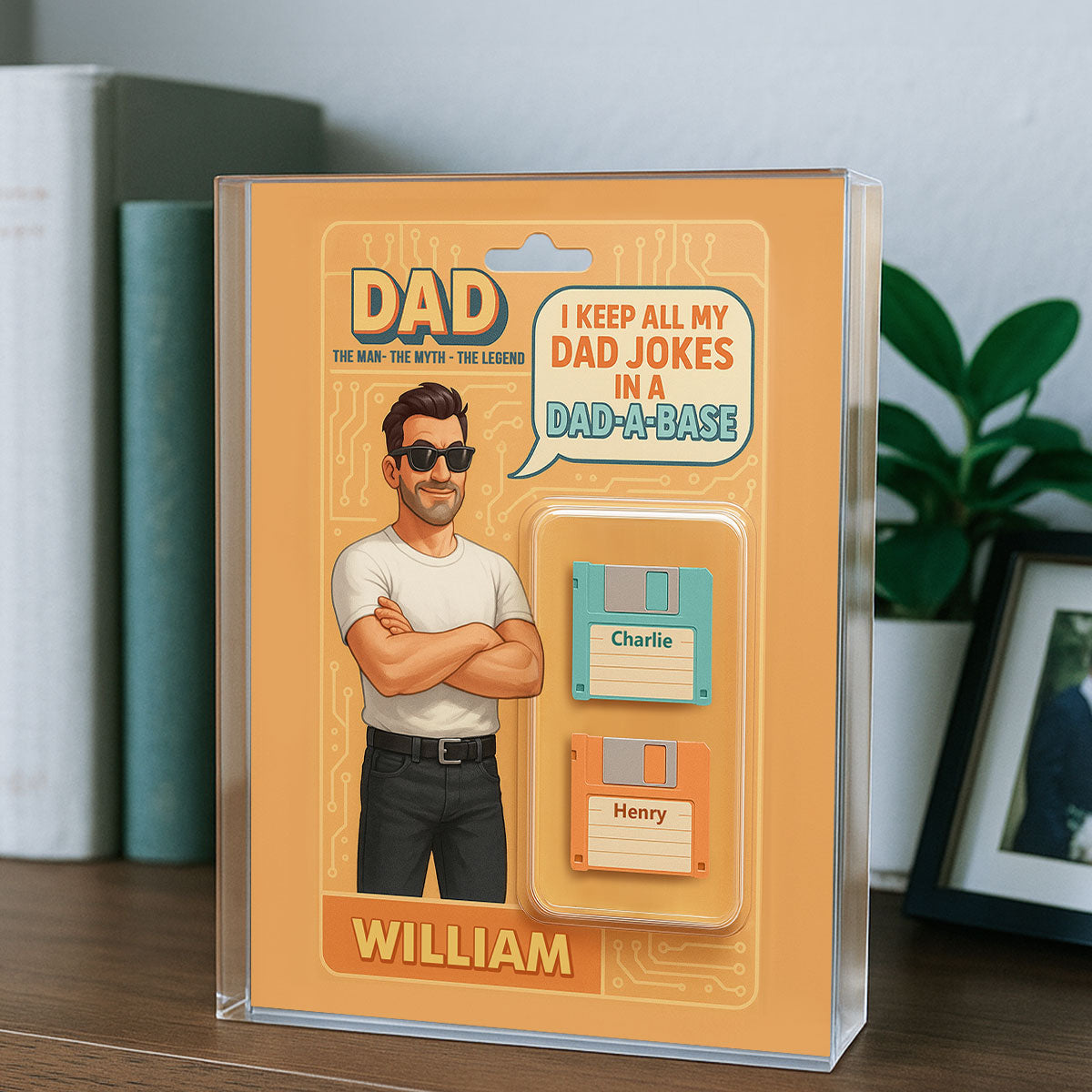Funny Retro Cartoon Dad Jokes Custom Action Figure Personalized Acrylic Block Plaque, Gift for Dad