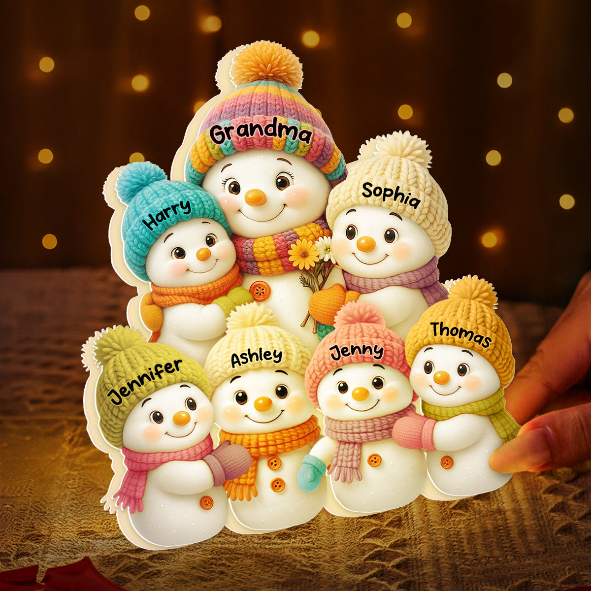 Snowman Grandma and Grandkids Personalized Light Box - Christmas Gift for Grandma