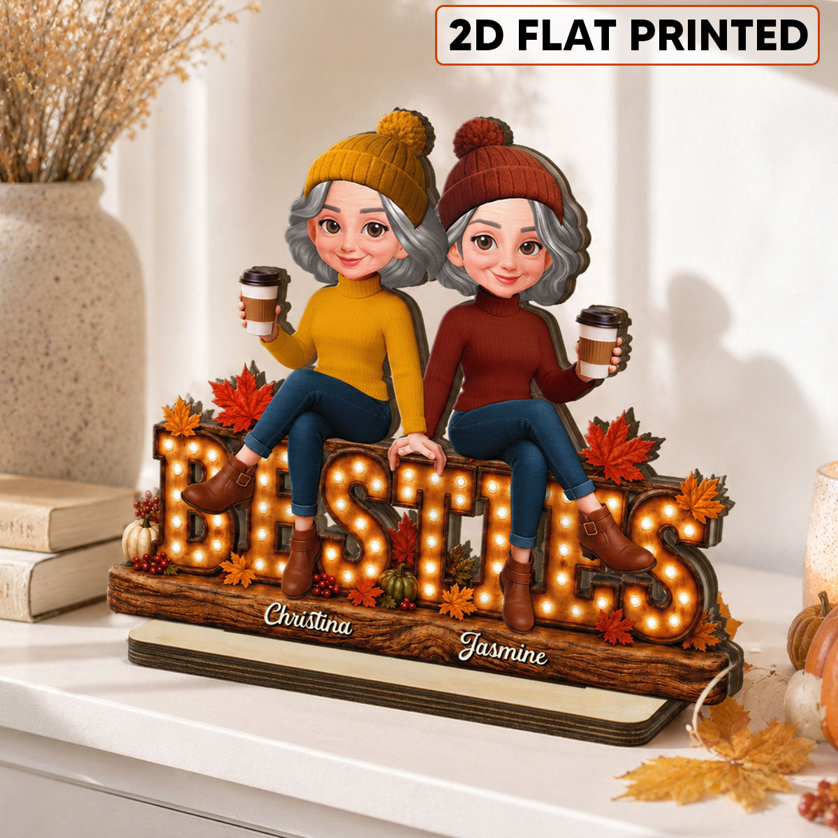 Cozy Vibe Fall Season Besties Forever - Personalized 2-Layered Wooden Plaque - Fall Gift For Best Friends