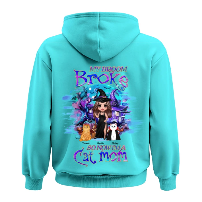 My Broom Broke So Now I'm A Cat Mom Halloween Personalized Hoodie