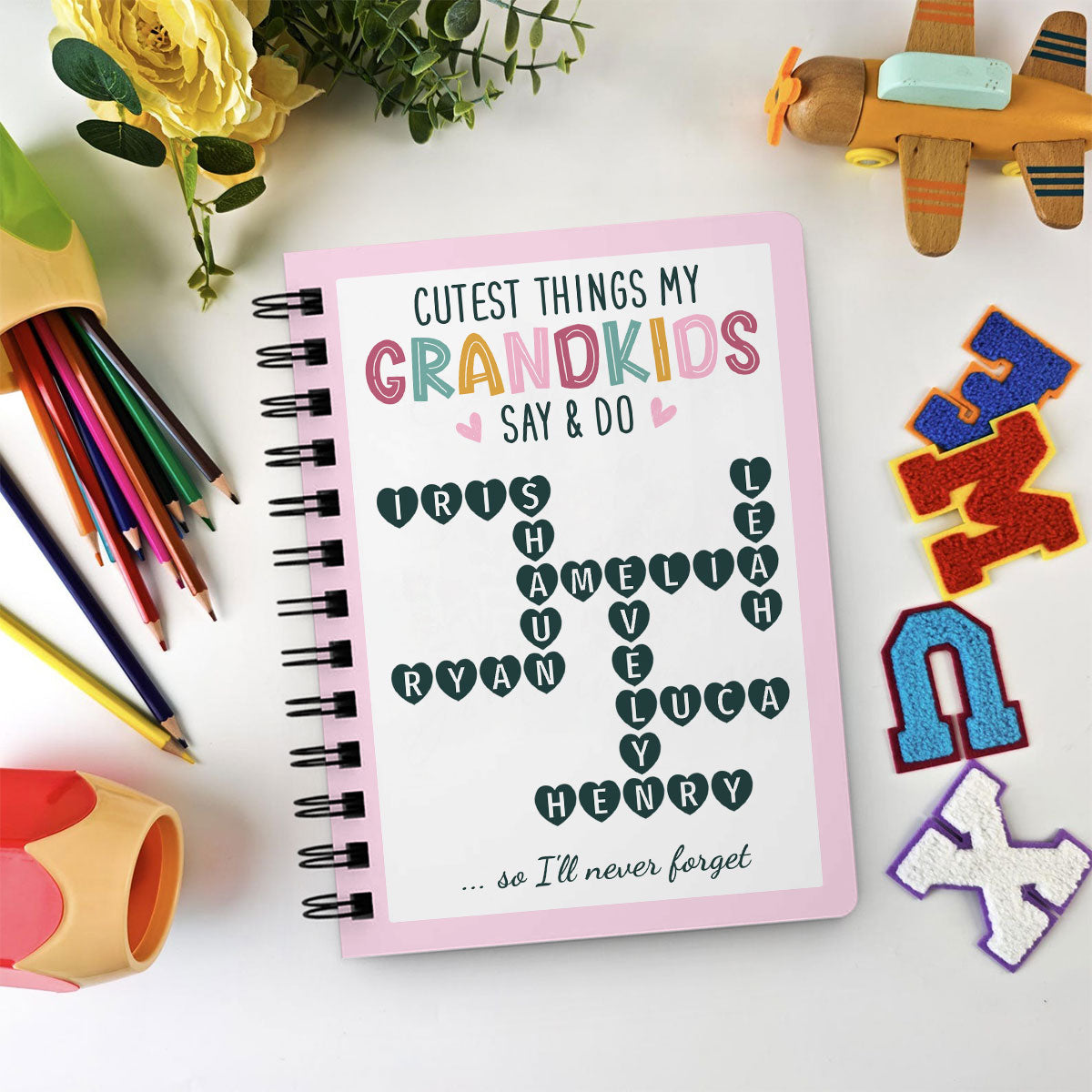 Cutest Things My Grandkids Say & Do Crossword Puzzle Personalized Spiral Notebook Journal, Memory Book
