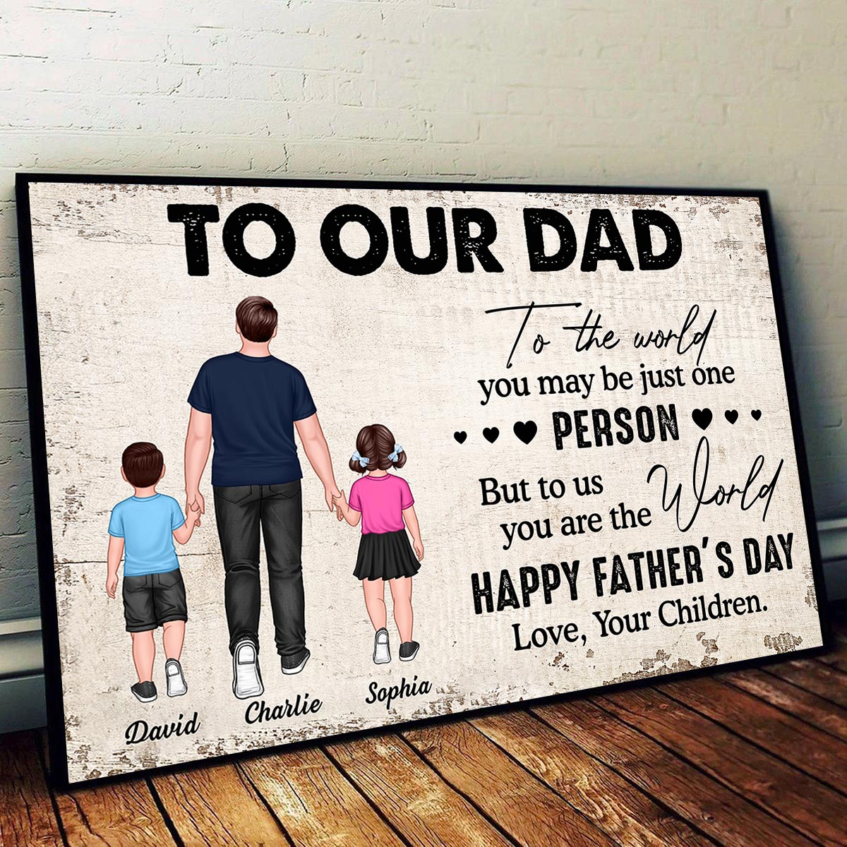 To My Dad Walking Dad And Kids Personalized Horizontal Poster