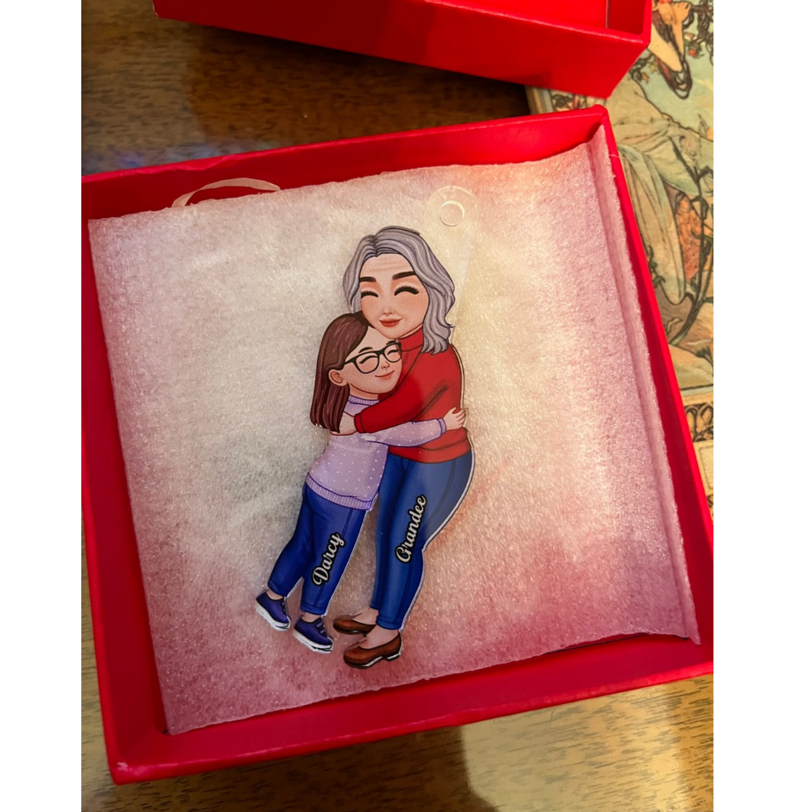 Grandma & Grandkid Hugging Christmas Personalized Acrylic Ornament - Gift For Grandma