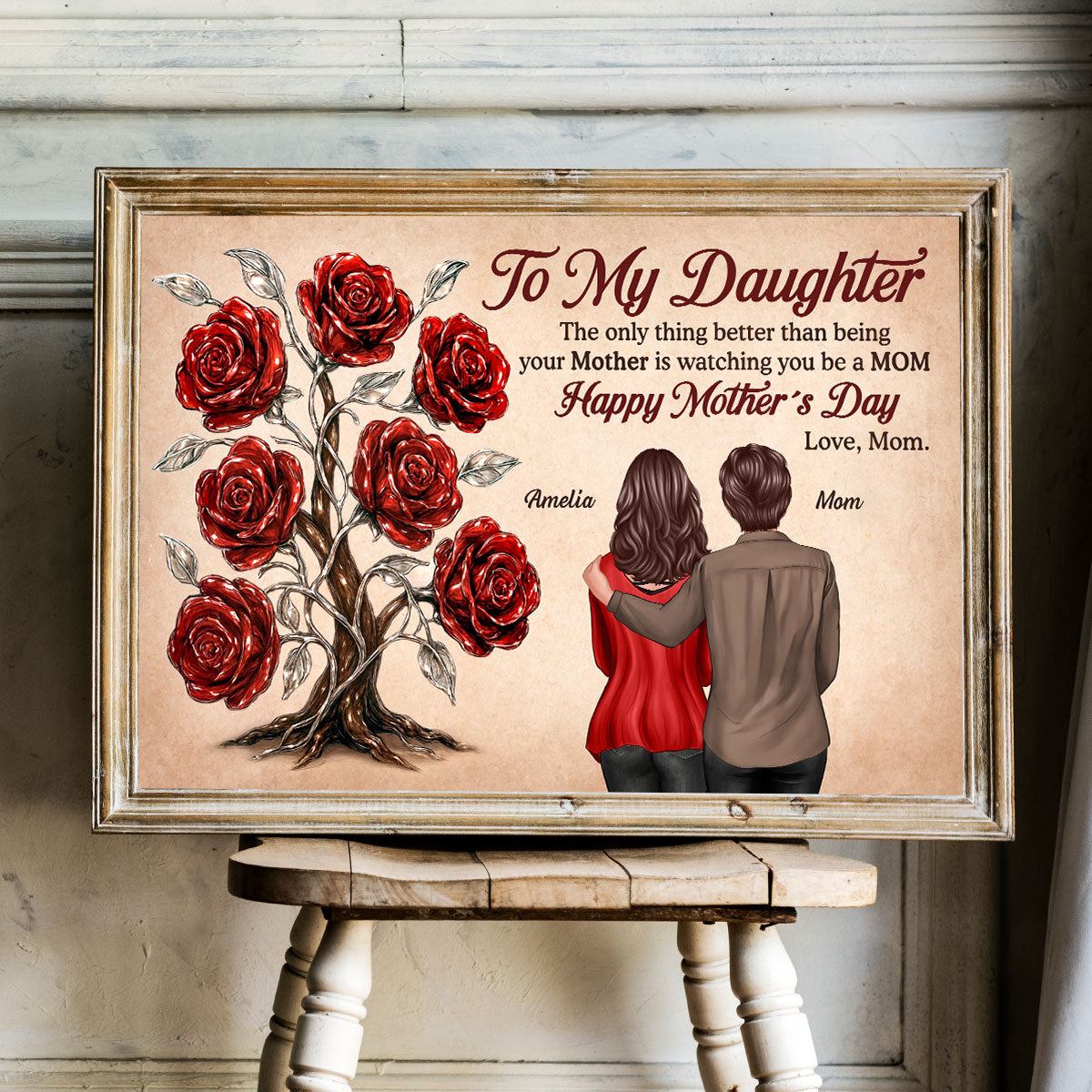 3D Effect Rose Tree To My Daughter From Mom Personalized Poster, Gift For Daughter
