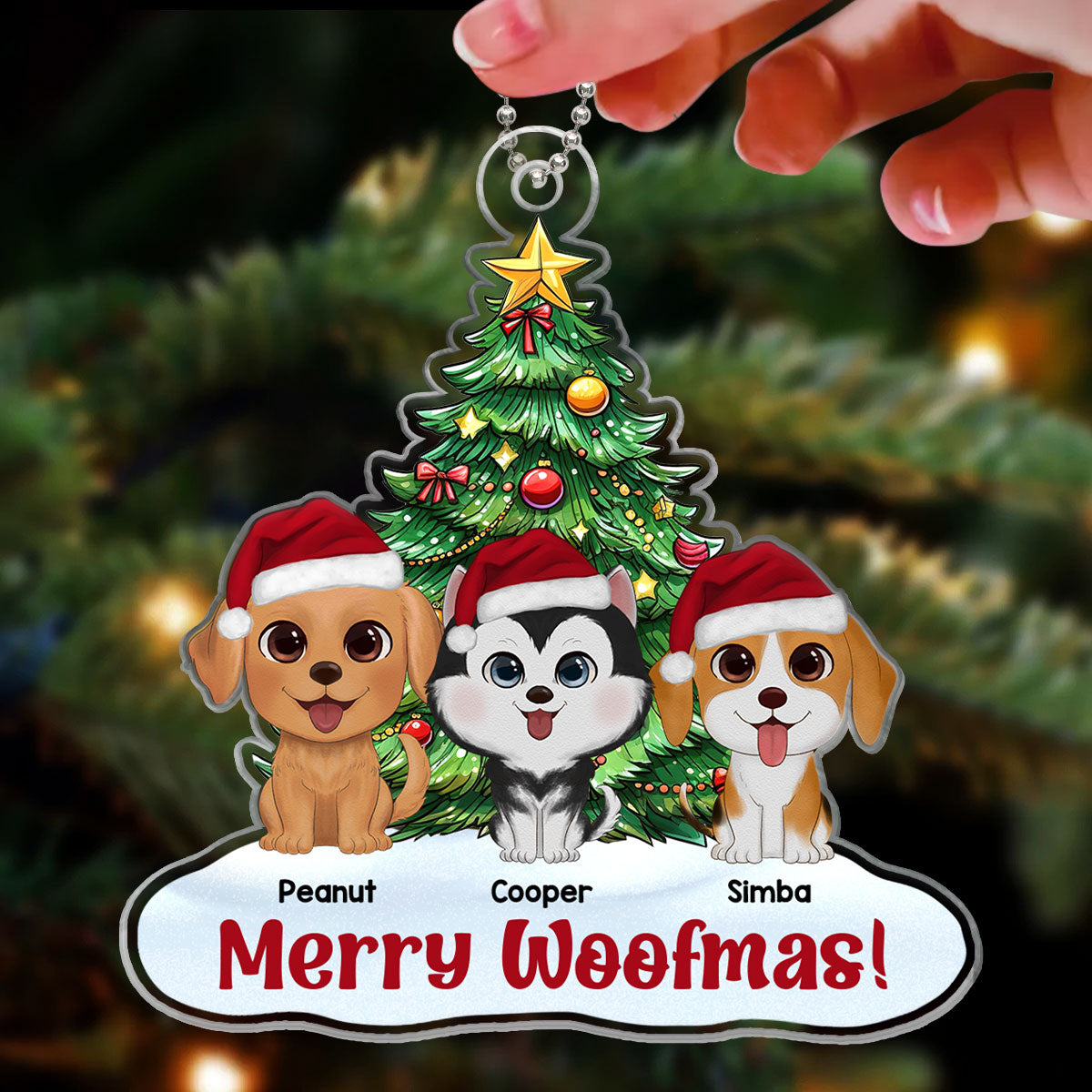 Watercolor Cute Dogs Under Cute Christmas Tree Personalized Acrylic Ornament
