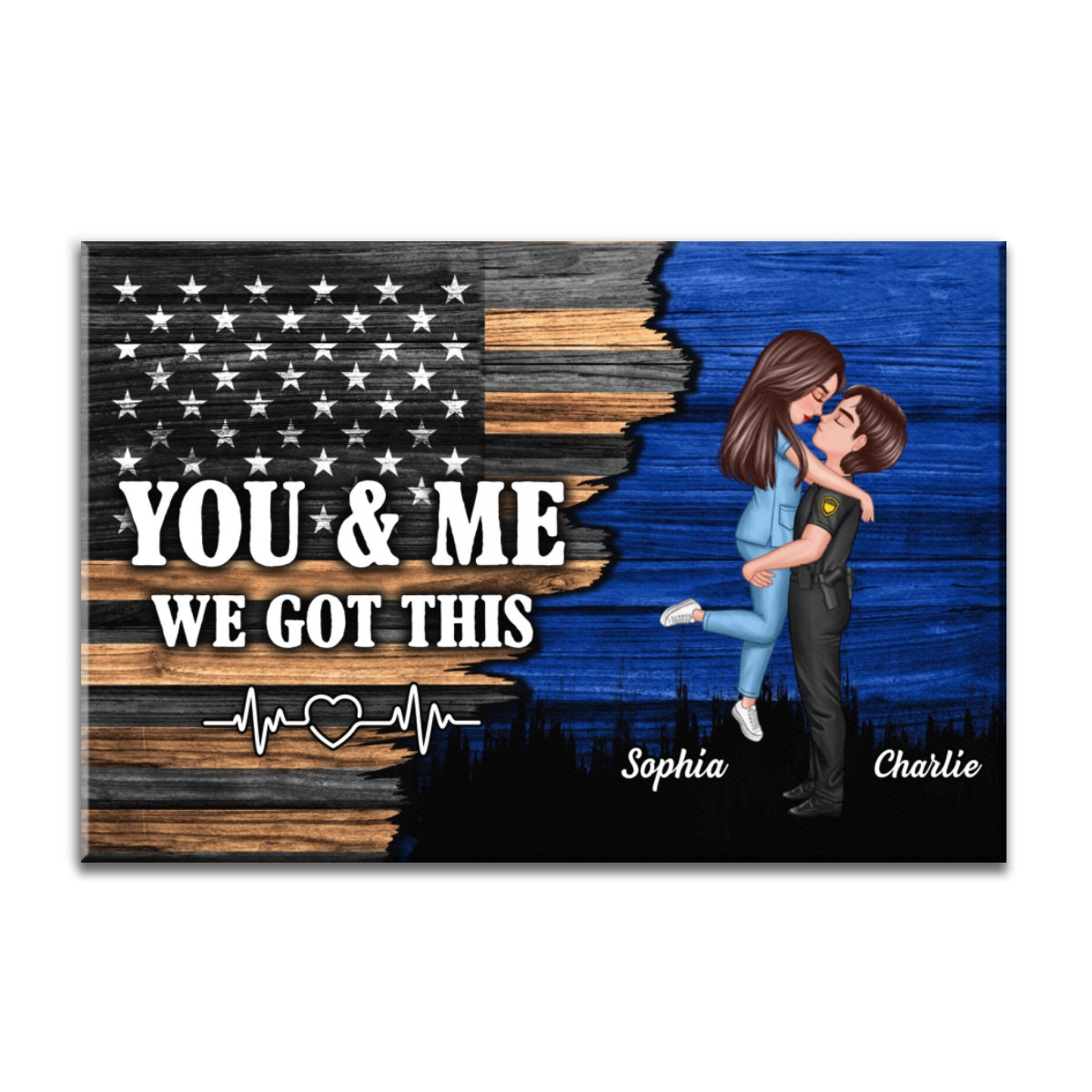 Hero Couple Nation Flag Gift by Occupation For Her, For Him Personalized Canvas