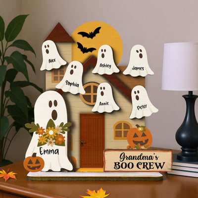 Grandma's Boo Crew Halloween Tiered Tray Decor Personalized 2-Layer Standing Wooden Plaque