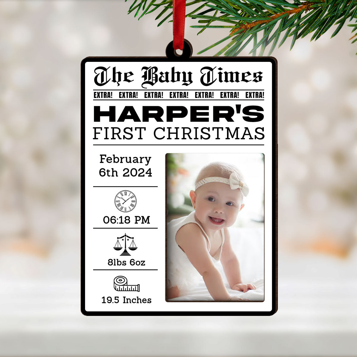 The New Baby Times Personalized Photo Frame Ornament, Unique Pregnancy Announcement, Baby First Christmas, Gift For New Mom, New Dad