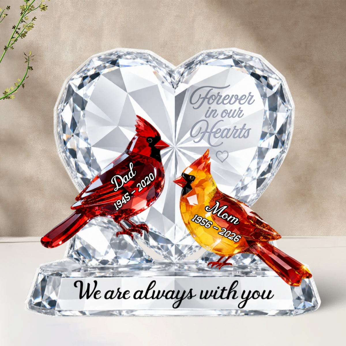 Always With You Cardinals Memorial - Personalized Acrylic Block Plaque - Memorial Gift, Sympathy Gift