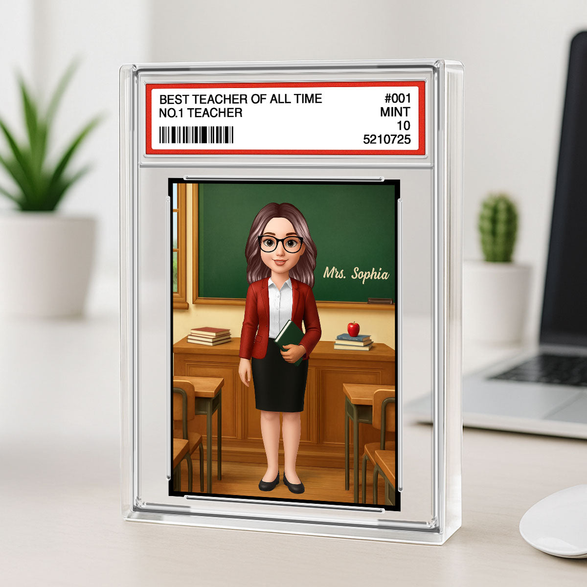 3D Effect Teacher Trading Card Style Personalized Acrylic Block Plaque