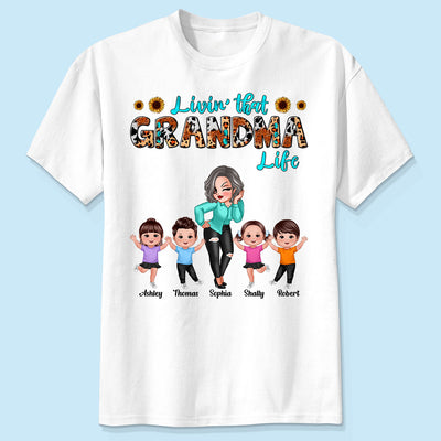 Teal And Leopard Livin‘ That Grandma Mom Life Personalized Shirt