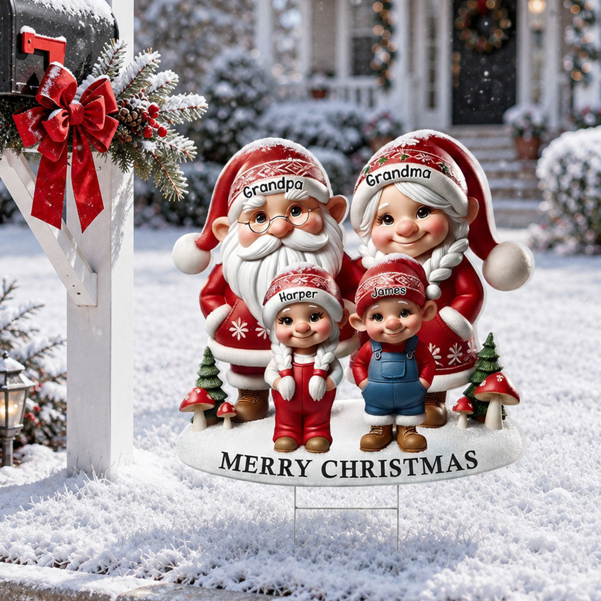 Christmas Gnome Grandpa Grandma Grandparents Grandkids - Personalized Yard Sign - Christmas Decor For Grandparents