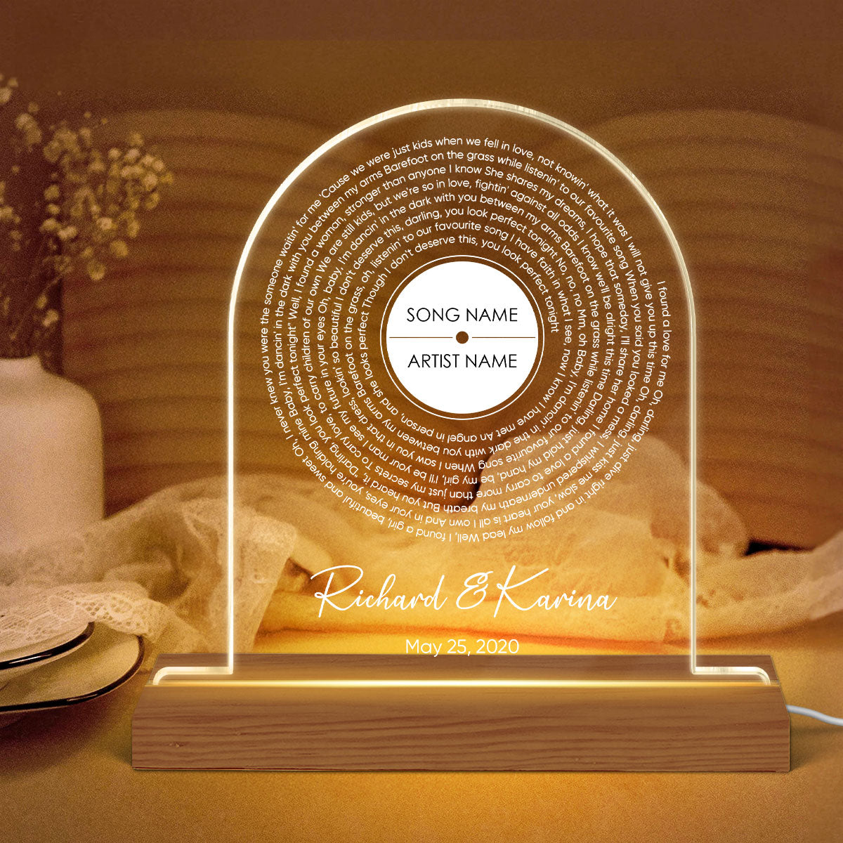 Personalized Vinyl Record Song with Lyrics on Acrylic LED Night Light,  Gift, Personalized Gift for Her, Gift for Him, Wedding Song Gift