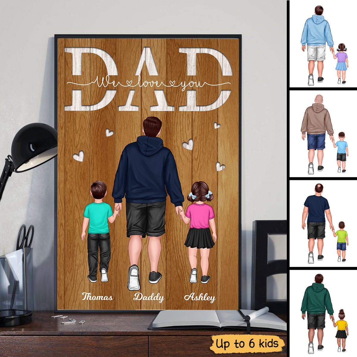 Back View Dad And Kids Walking We Love You Father‘s Day Gift Personalized Vertical Poster