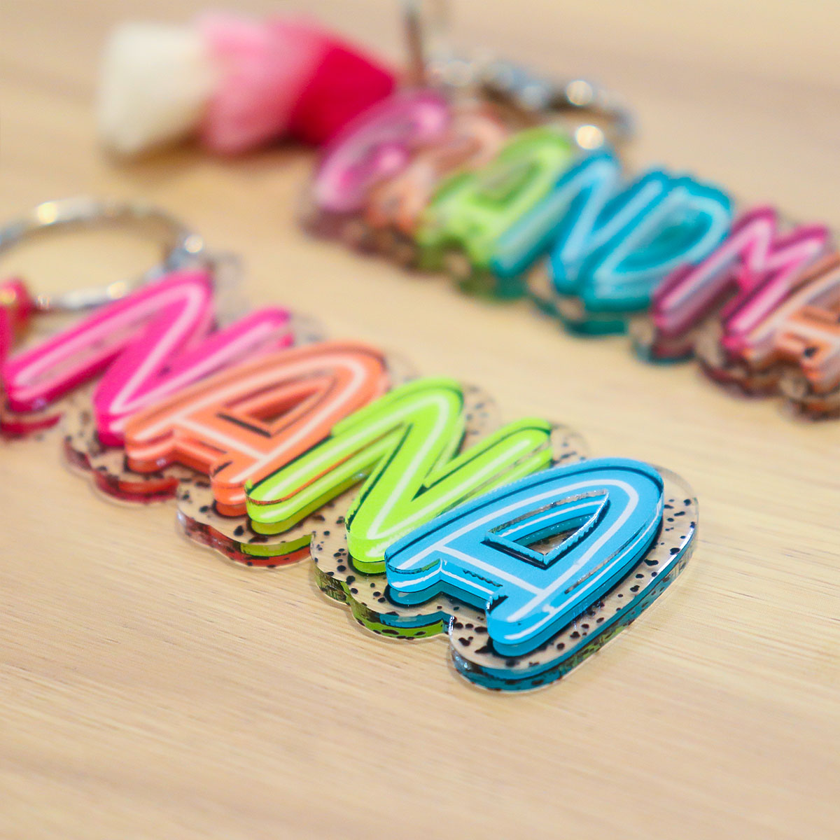 Grandma Mom Colorful Pattern Personalized 2-Layer Acrylic Keychain