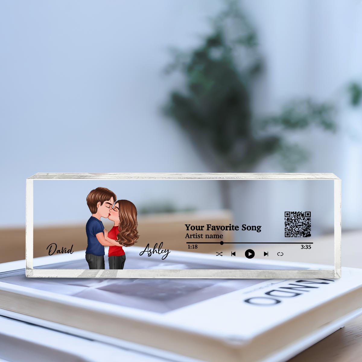 Couple Kissing Favorite Song QR Code Personalized Acrylic Block Plaque