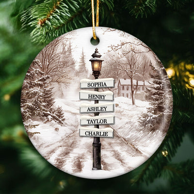 Vintage Christmas Signpost Family Personalized Ceramic Ornament