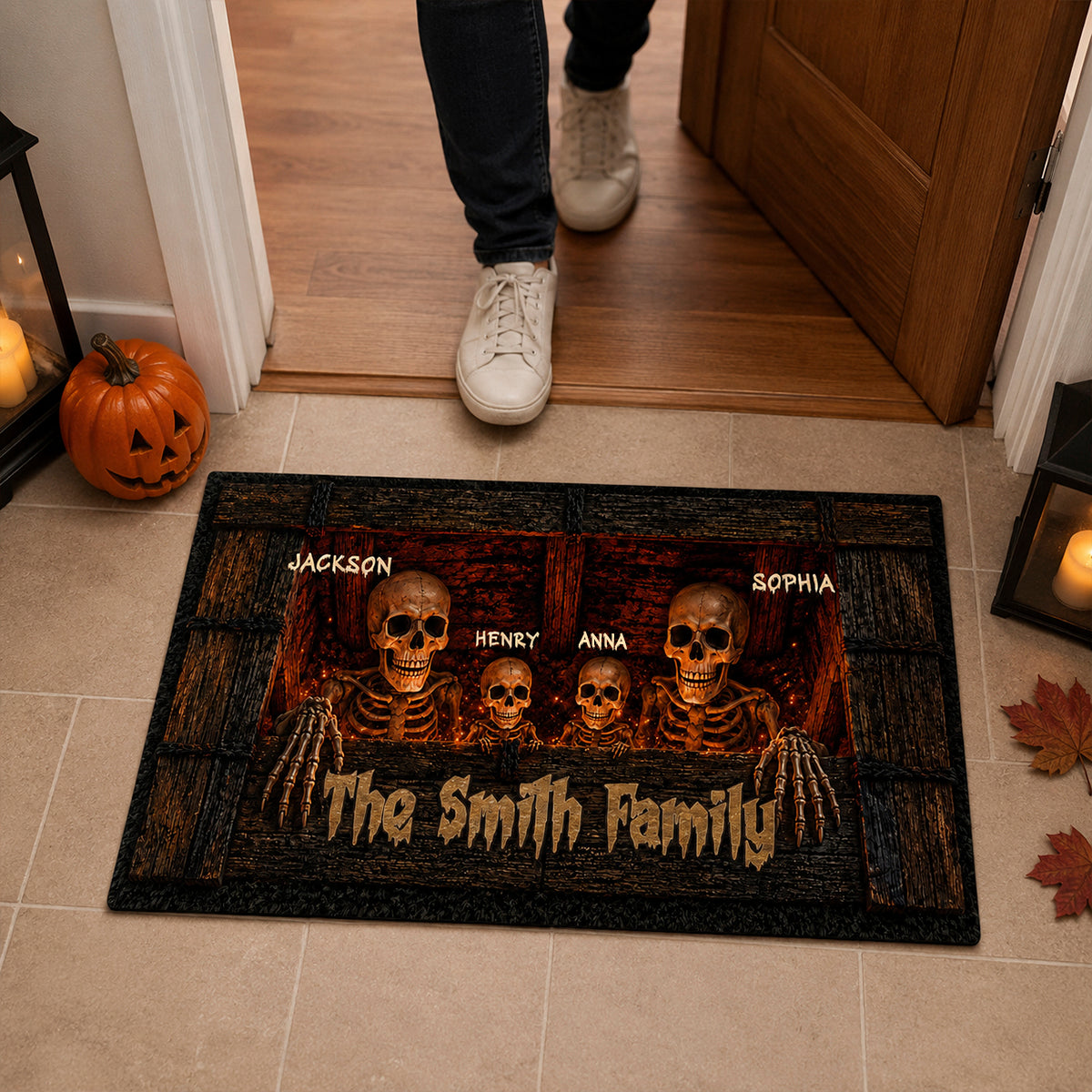 Halloween Skeleton Family Welcome - Personalized Doormat - Halloween Decor Gift, Gift For Family