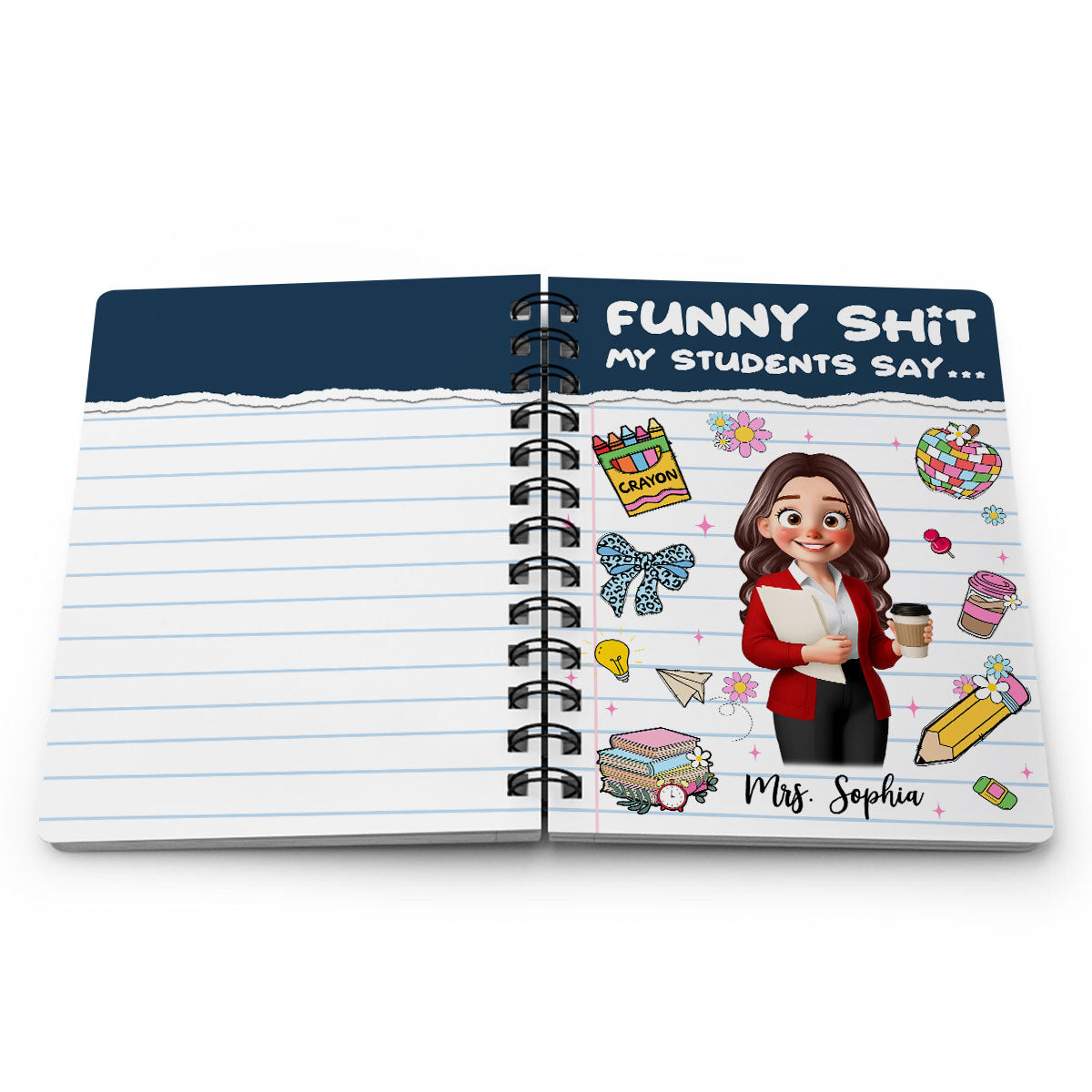 Funny Shit My Students Say Cute Cartoon Teacher Personalized Spiral Notebook Journal