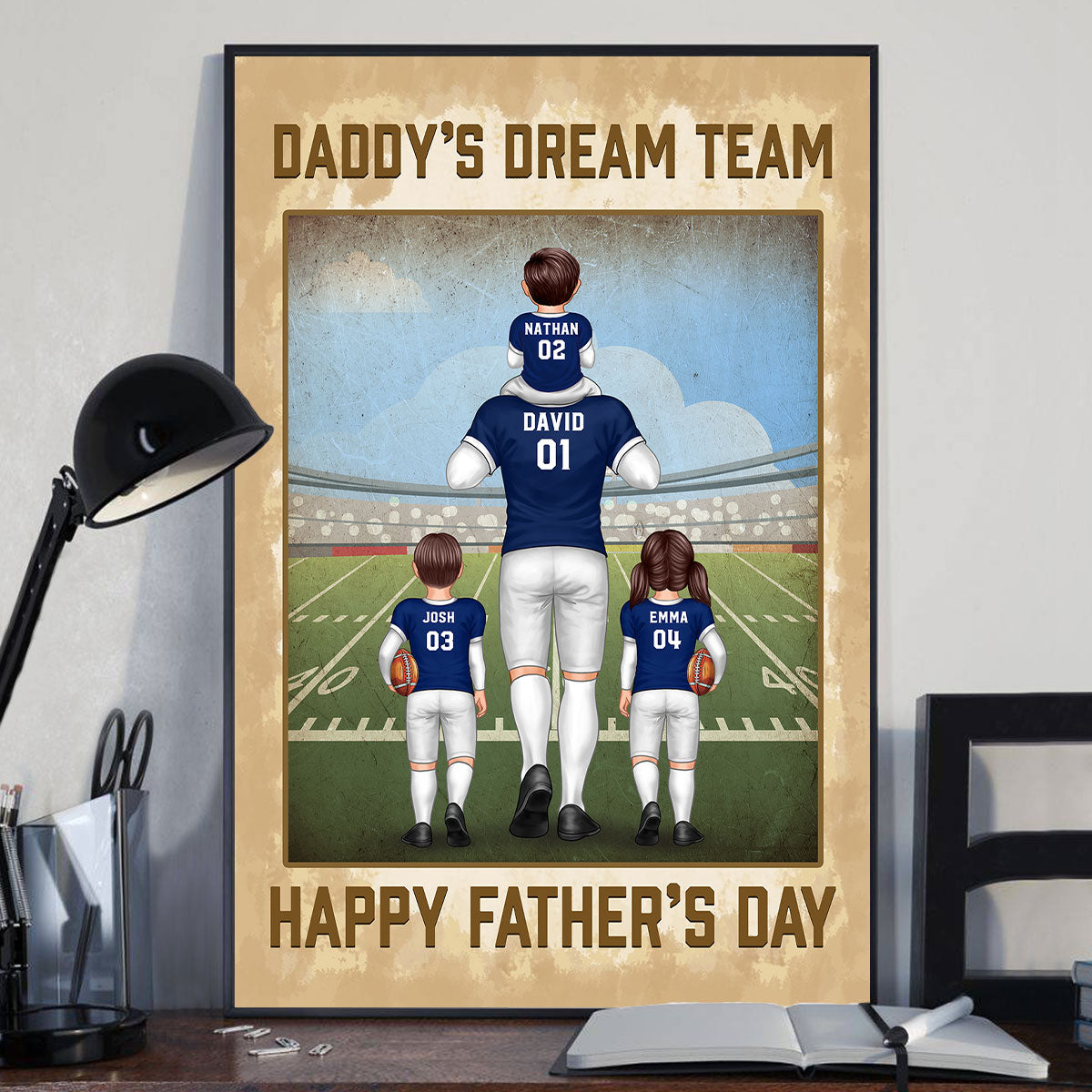 American Football Fan Dad Dream Team Personalized Poster, Gift For Dad, Husband, Grandpa