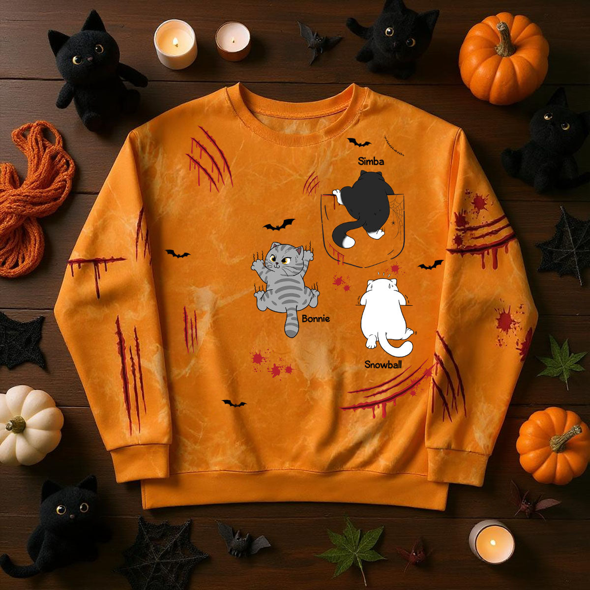Spooky Cats Crawling Personalized Sweatshirt, Halloween Costume For Cat Lover