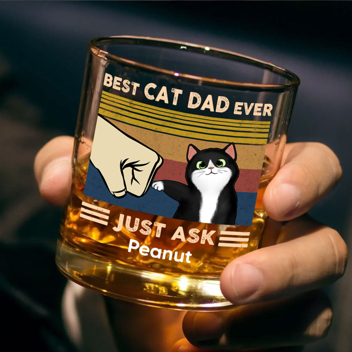 Father’s Day 2025 Gift for Cat Dads - Custom Cat Fist Bump Personalized Wine Glass