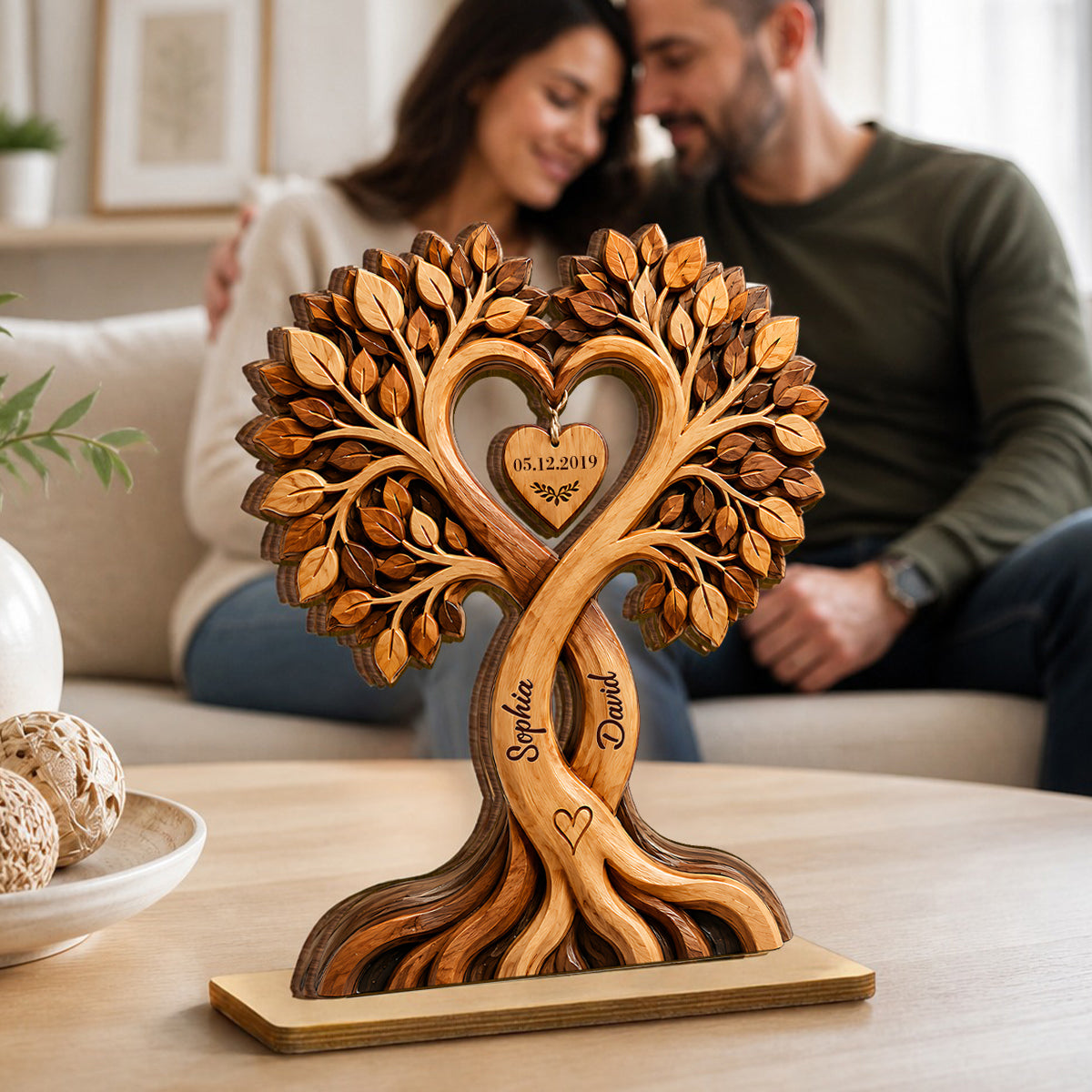Couple Heart Tree - Personalized 2-Layered Wooden Plaque