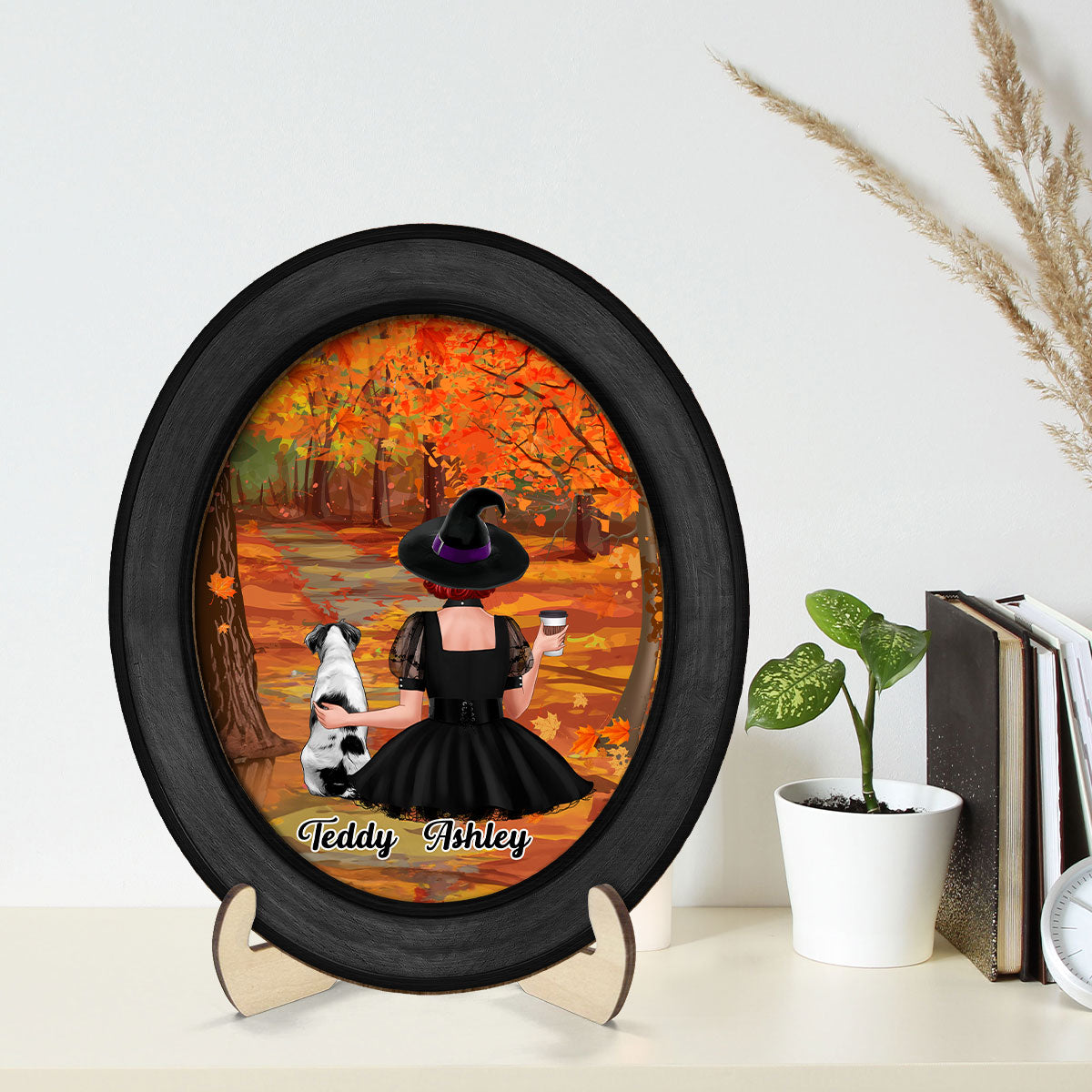 Fall Season Halloween Dog Mom Personalized 2-Layer Wooden Plaque, Halloween Decoration