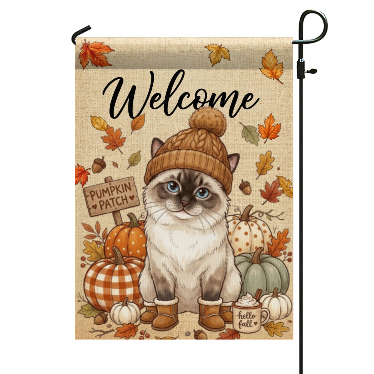 Hello Fall Custom Dog Cat Pet Portrait from Photo - Personalized Garden Flag - Cozy Fall Decor for Pet Lovers