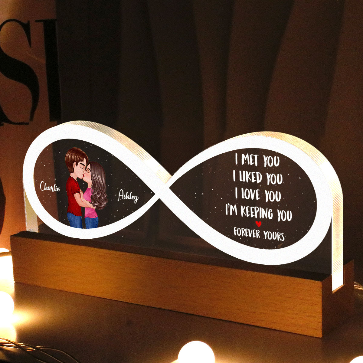 Couple Infinity I Met You Personalized Acrylic Block LED Night Light,  Gift, Anniversay Gift For Couples