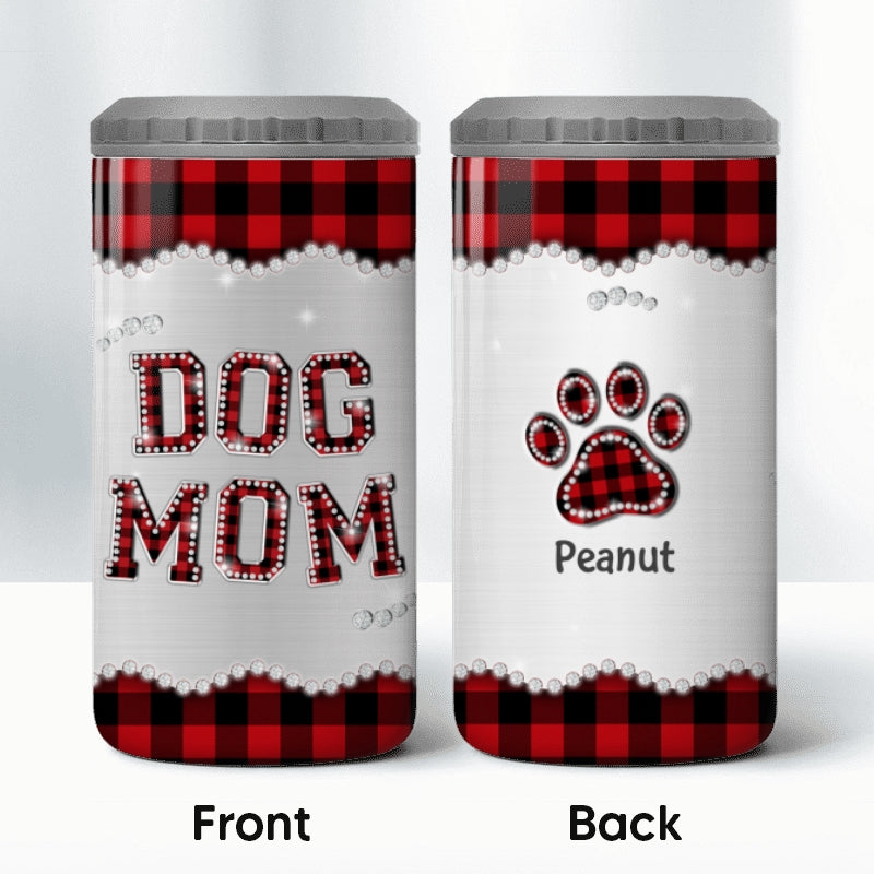 Dog Mom Checkered Metal Pattern Personalized 4 In 1 Can Cooler