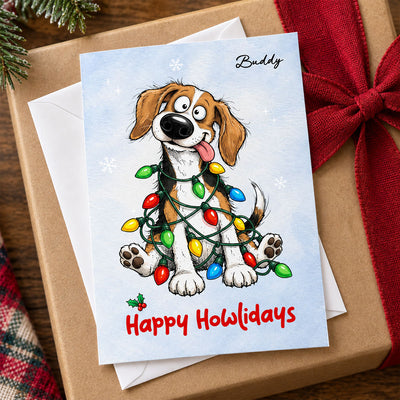 Happy Howlidays Custom Pet Portrait Quirky Silly Dog - Personalized Christmas Card - Funny Christmas Card For Dog Lover