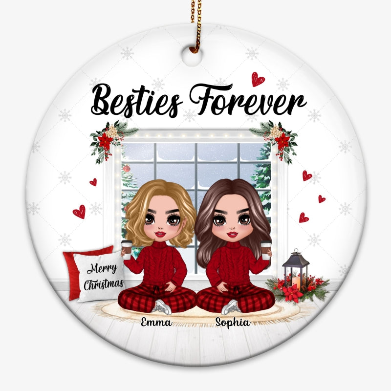 Doll Besties Sitting By The Window Christmas Personalized Circle Ornament