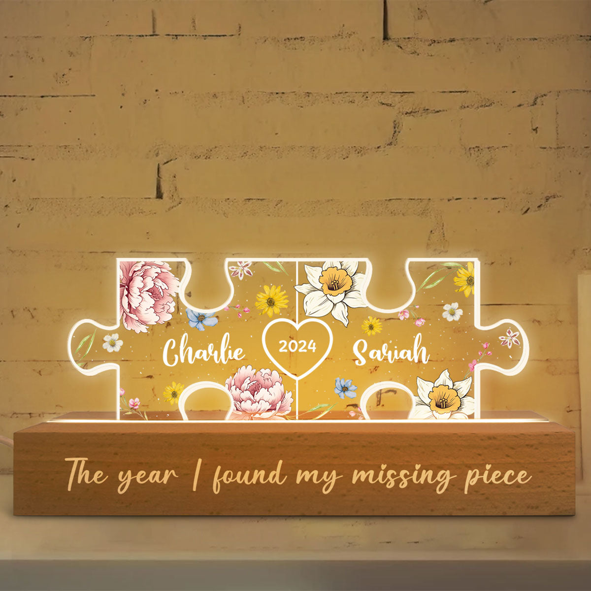 Birth Month Flower Love Is The Piece That Holds Us Together Couple Name Puzzle LED Night Light, Personalized Romantic Home Bedroom Decor For Couples,   Gifts For Her, For Him
