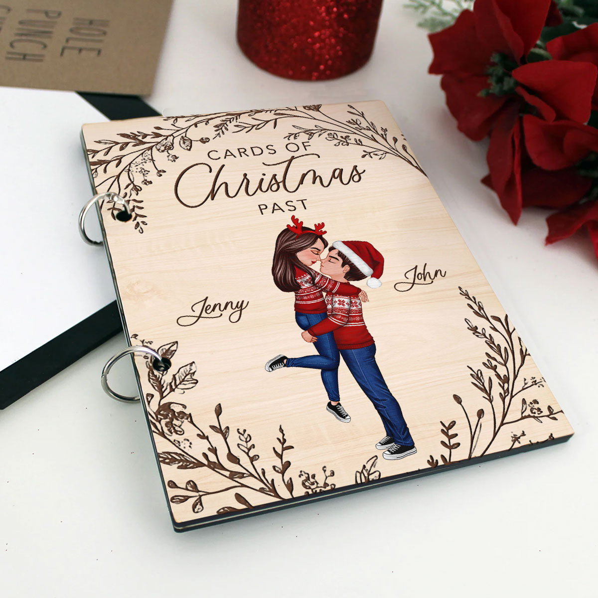 Kissing Couple Christmas Card Storage Personalized Christmas Card Keeper