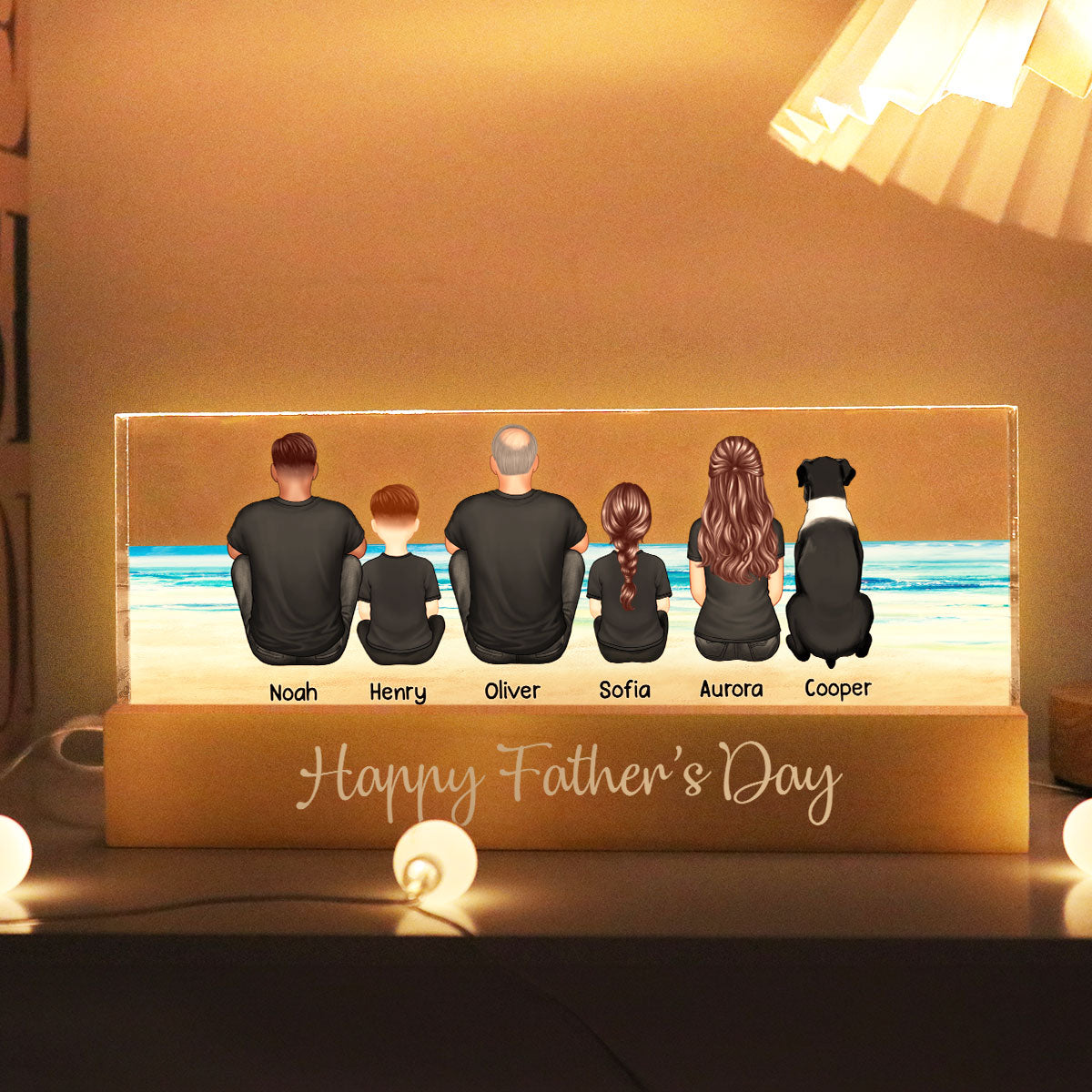 Dad And Sons Daughters Retro Vintage Beach Personalized LED Night Light| Heartfelt Father's Day Gift For Dad, Husband