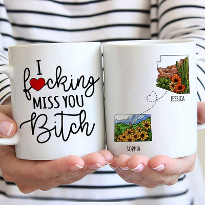 Long Distance Best Friend Moving Gift Watercolor Wildflower State Map Personalized Mug