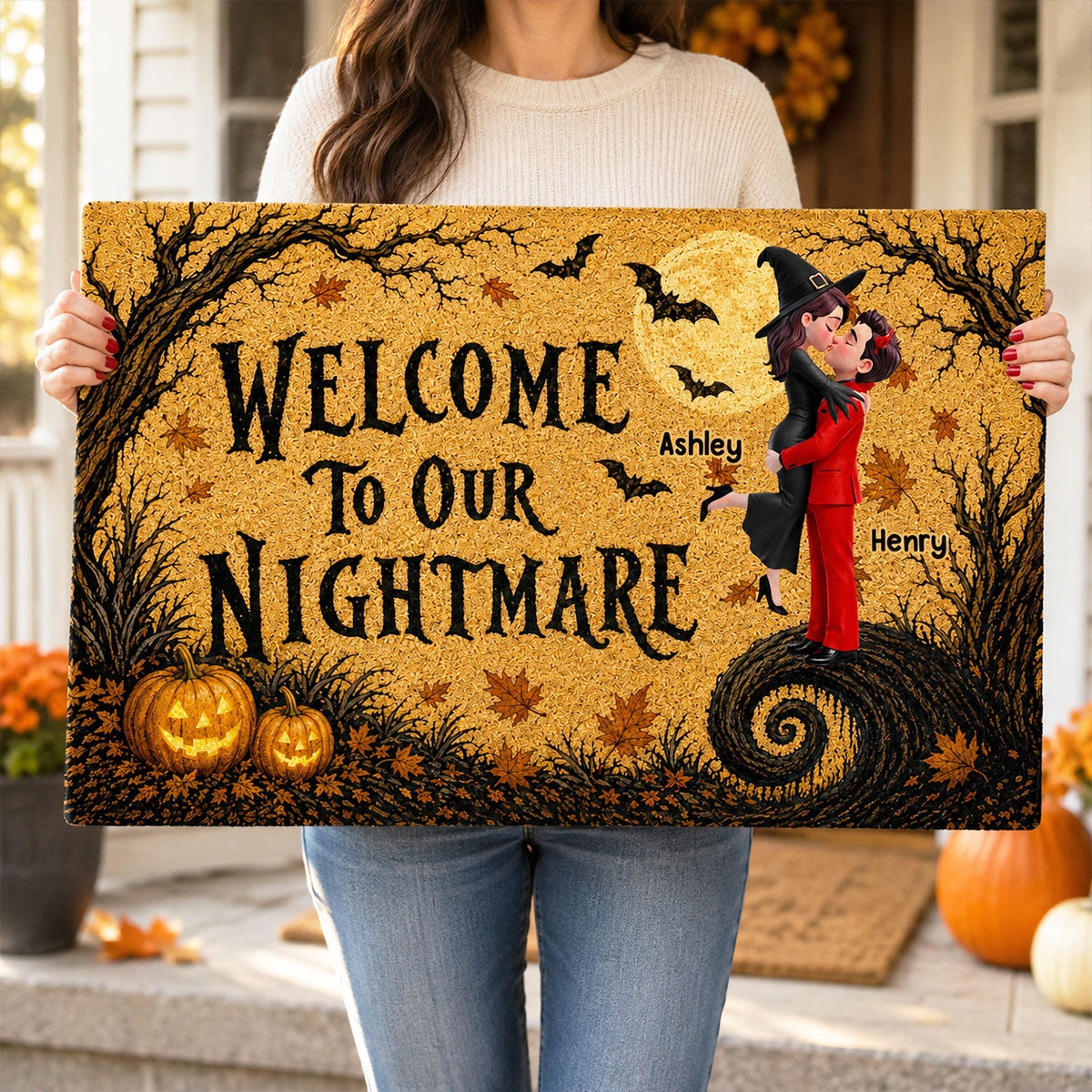 Trending Couple Welcome To Our Nightmare - Personalized Doormat - Halloween Decor For Couple