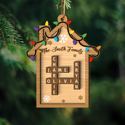 Family House Crossword Puzzle Personalized Wooden Ornament, Christmas Gift for Husband Wife Daughter Son