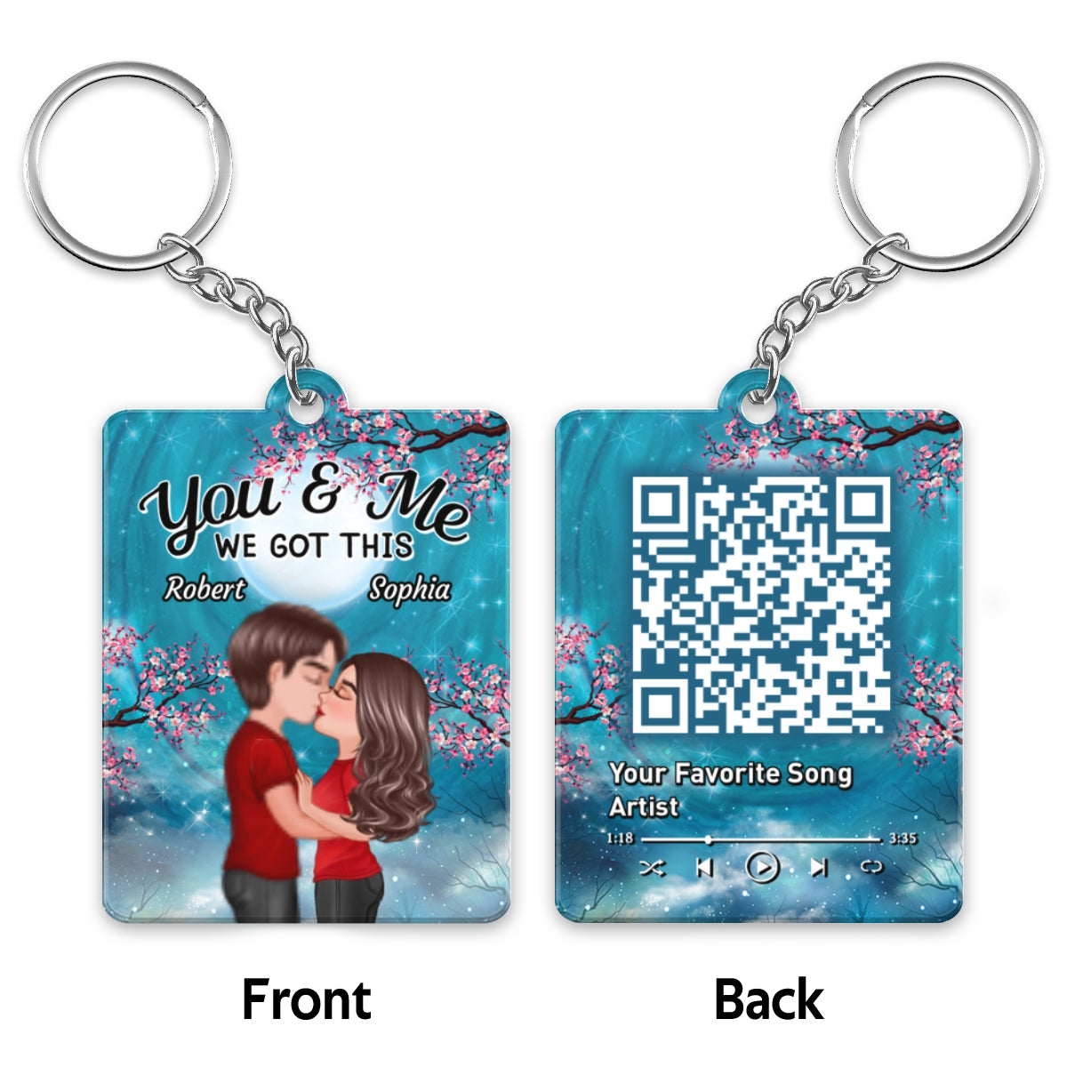 Doll Couple Kissing Blue Moon Blossom Favorite Song QR Code Personalized Acrylic Keychain