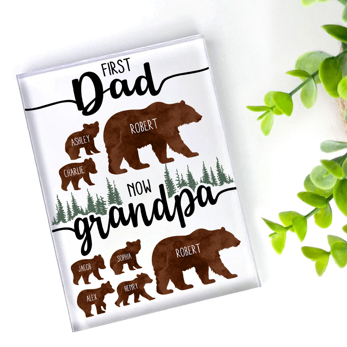 First Dad Now Grandpa Bear Personalized Acrylic Block, Father's Day gift for Dad, for Grandpa