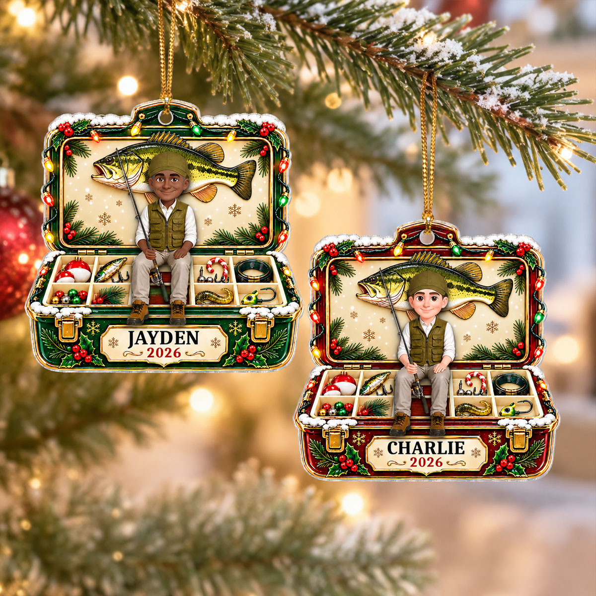 Trending Christmas Fishing - Personalized Acrylic Ornament - Gift For Dad, Husband, Grandpa, Fisherman