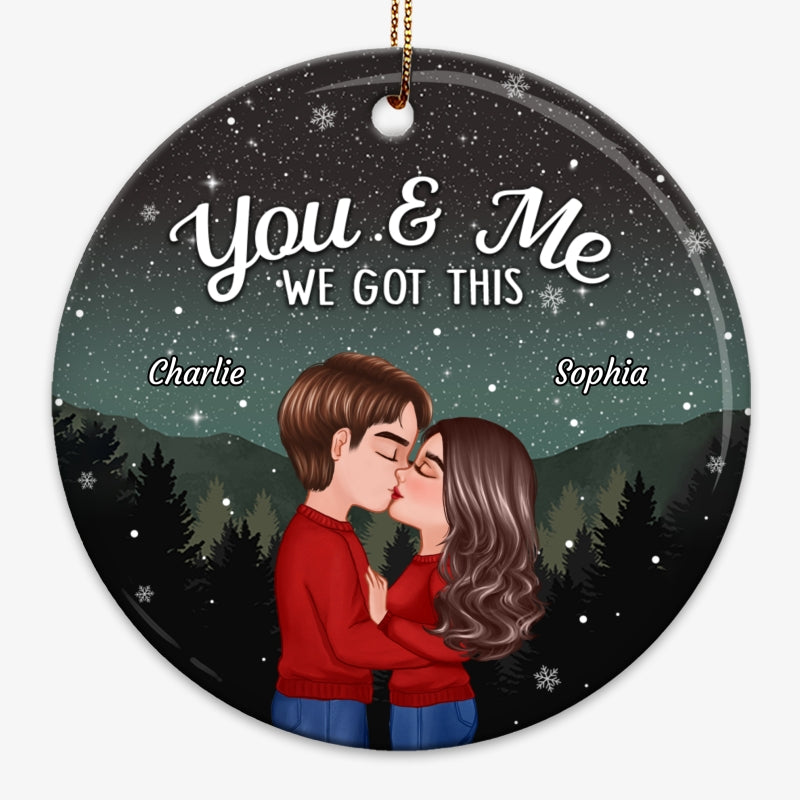 Couple Kissing Under Stars Sky Forest Personalized Circle Ornament