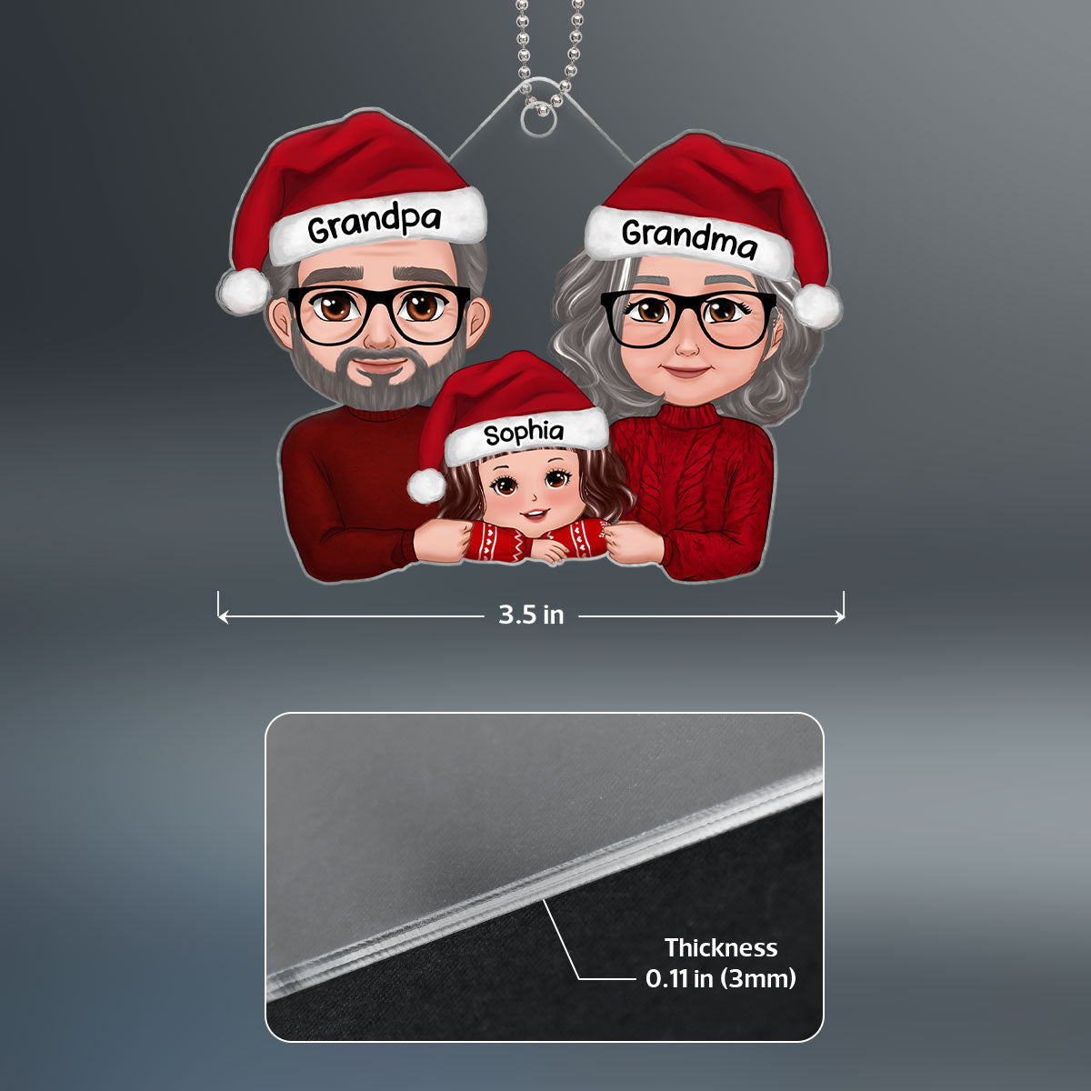 Grandpa Grandma & Grandkid New Face Grandparents & Kid Chin On Hands Christmas Gift Personalized Acrylic Ornament
