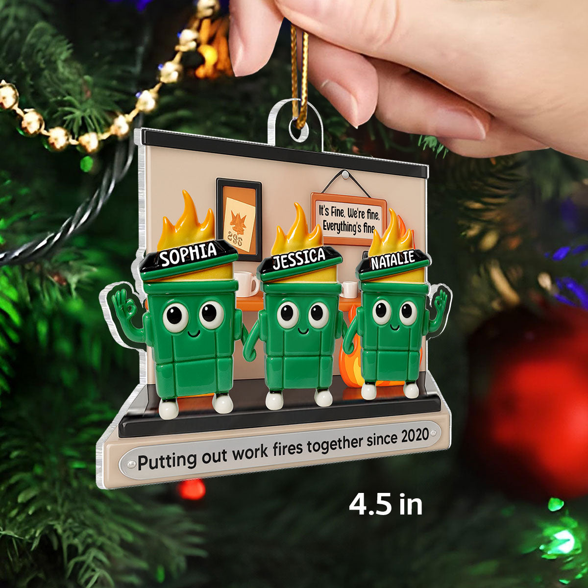 [BUY 1 GET 1 FREE] 3D Effect Dumpster Fires In Office Scene - Personalized Acrylic Ornament - Funny Gift For Colleagues, Work Besties